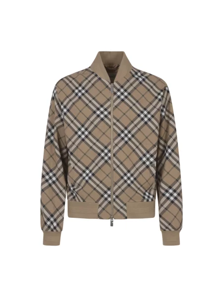 Dzianinowy kurtka bomber Burberry w kratkę retro beżowy