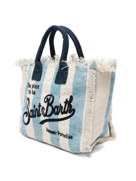Ριγέ τσάντα shopper Mc2 Saint Barth με κρόσσια μπλε