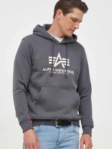 Bluza z kapturem z nadrukiem z logo Alpha Industries szara