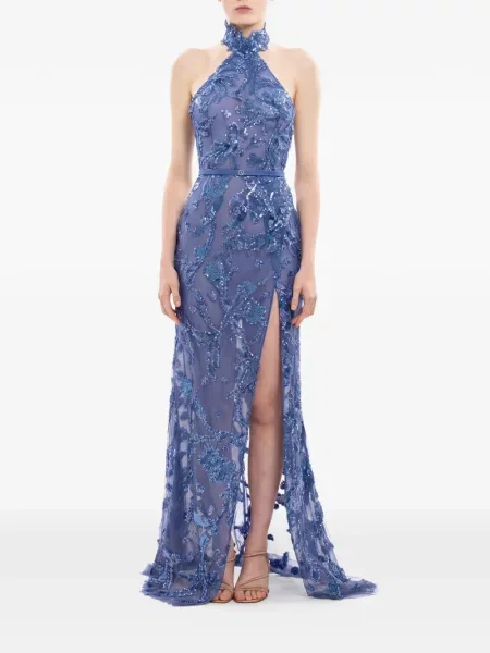 Rochie maxi Saiid Kobeisy cu broderie violet