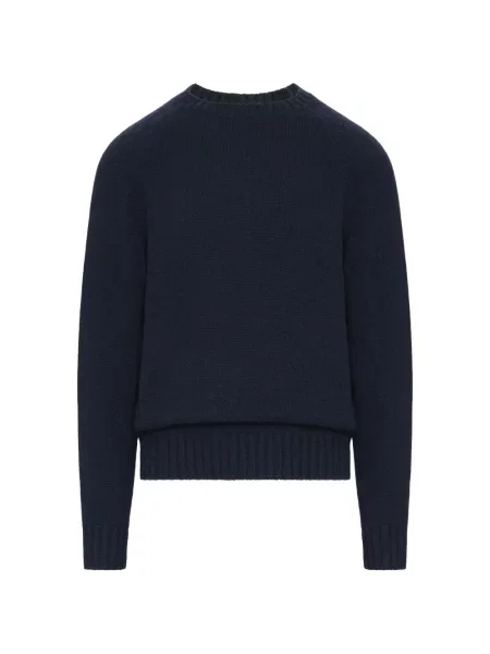 Žebrovaný svetr Umit Benan s kulatým výstřihem modrý