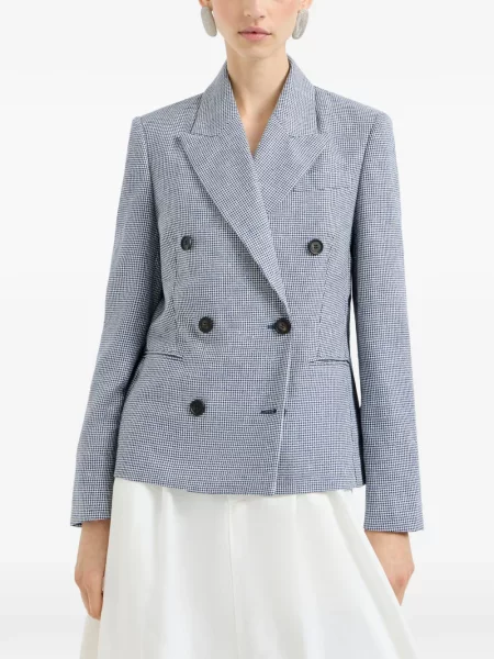 Lniana marynarka Brunello Cucinelli w pepitkę niebieska