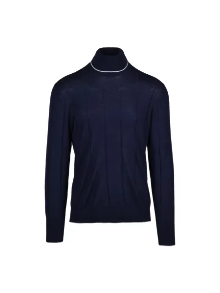 Lniany sweter z golfem Eleventy niebieski