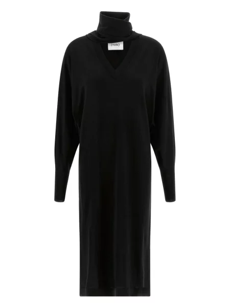 Pulover cu guler înalt rochie midi Nude până la genunchi de costum negru