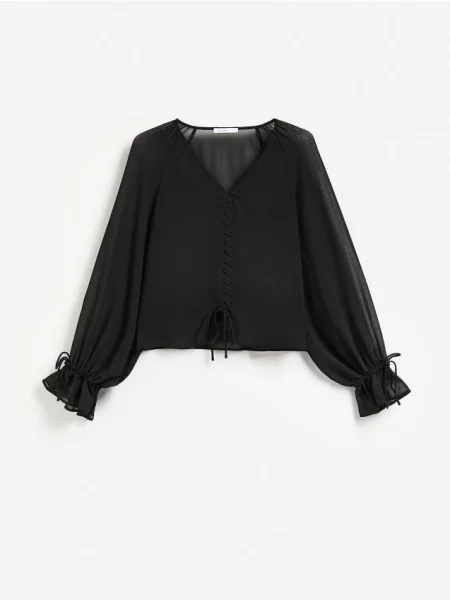 Reserved Bluză cu nod decorativ negru