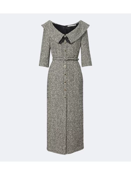 Cu centură rochie midi Alessandra Rich de lână alb