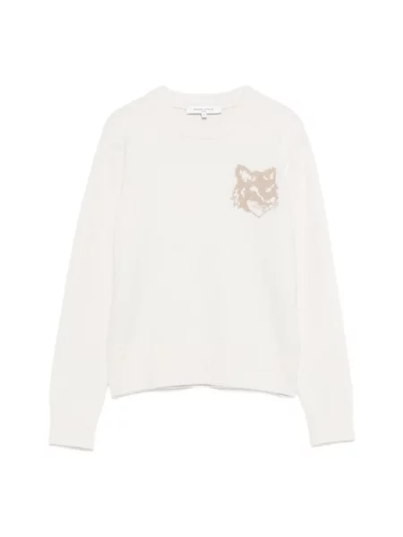 Maison Kitsuné sweter wełniany Fox Head Intarsia Merino beżowy