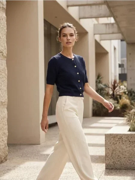 Кардиган з коротким рукавом і декоративними темно-синій синій