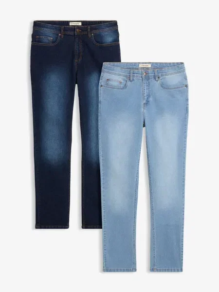 Lekkie jeansy regular fit straight 2 pary niebieskie