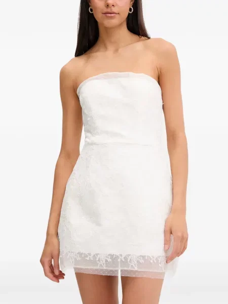Rochie mini Bardot din dantelă fără bretele alb
