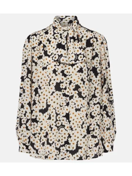 Cămașă Valentino din satin cu model floral negru