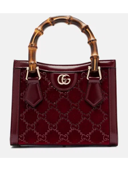 Geantă Gucci Diana de catifea de cristal bordo