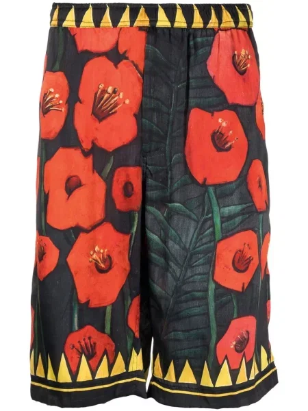 Pantaloni scurți Endless Joy de mătase cu model floral cu imagine negru