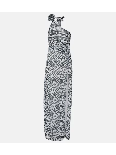 Rochie maxi Bananhot cu imagine cu model zebră cu un umăr gol negru