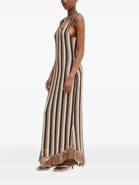 Rochie maxi Haveone cu franjuri cu dungi maro