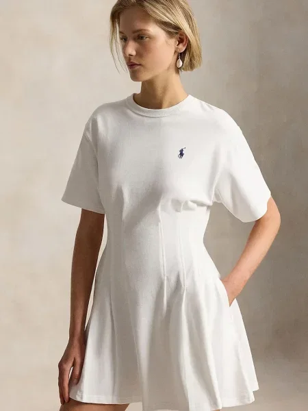 Polo Ralph Lauren JERSY-KNT-DRESSES sukienka rozkloszowana biała