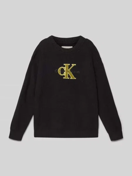 Sweter z dzianiny z prążkowanymi wykończeniami Calvin Klein Jeans czarny