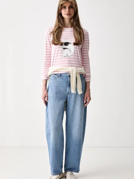 Tricou cu mânecă lungă Karl Lagerfeld roz