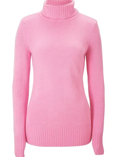 Sweter basic z golfem różowy