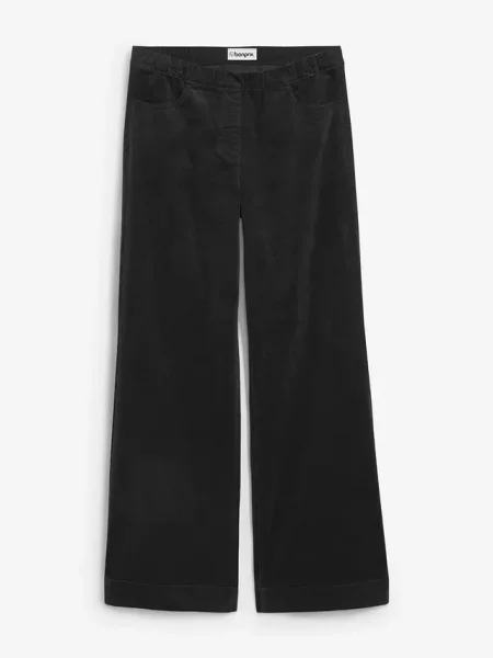 Szerokie spodnie sztruksowe high waist z mieszanki bawełny czarne