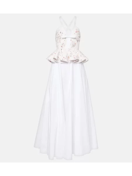 Rochie Giambattista Valli cu model floral cu volane din dantelă alb