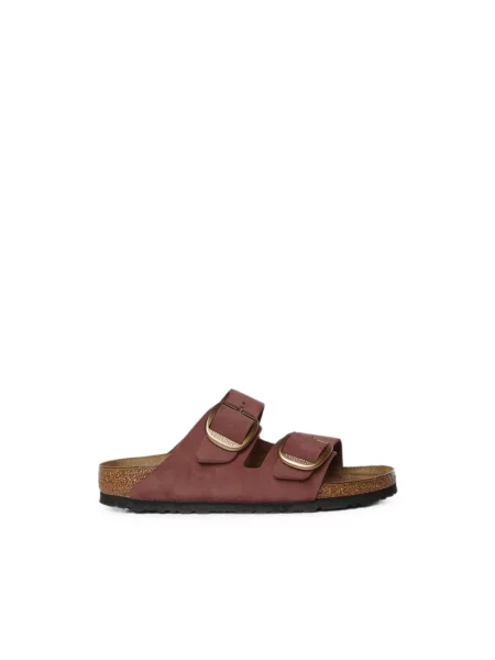Klapki Birkenstock skórzane na sprzączkę brązowe