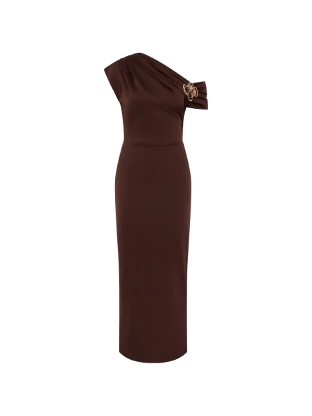 Rochie midi Rebecca Vallance cu un umăr gol maro