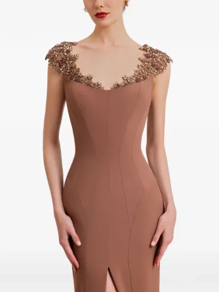 Rochie Gemy Maalouf cu mărgele de costum maro