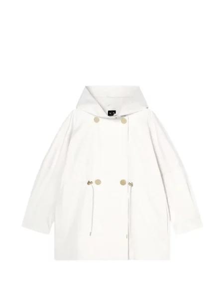 Parka Armani Exchange z kapturem dwurzędowa biała