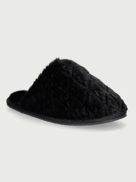 Calvin Klein papuci de casă pentru femei HOME SLIPPER FUR AOP negru