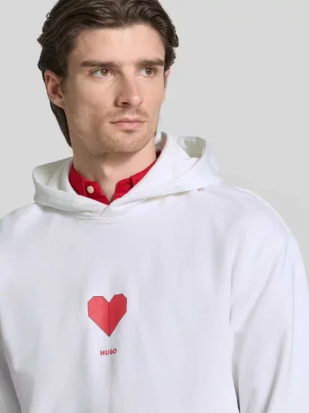 Bluza z kapturem o kroju regular fit z czystej bawełny model ‘DALENTINOS’ Hugo biała