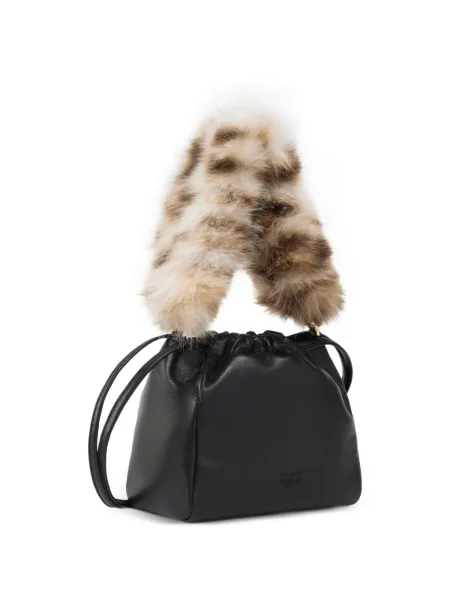 Кожена кожена тапицерия чанта Pinko черно