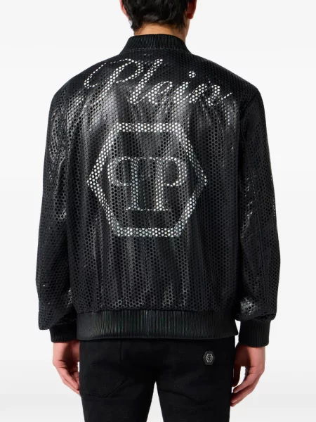 Geanta de piele Philipp Plein cu perforații negru