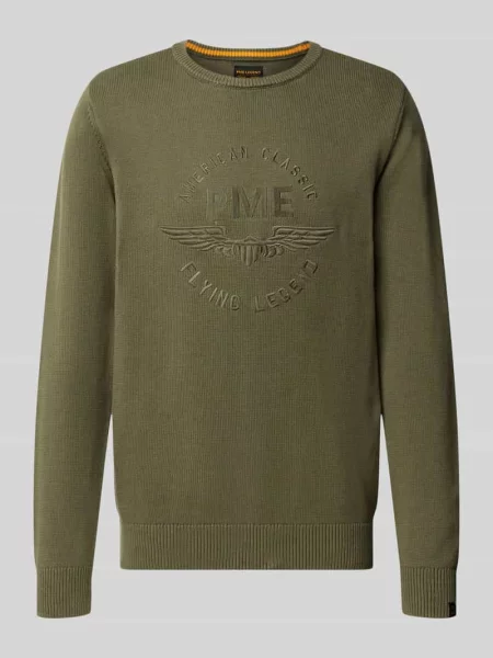 Sweter z dzianiny z czystej bawełny z wyhaftowanym logo Pme Legend oliwkowy