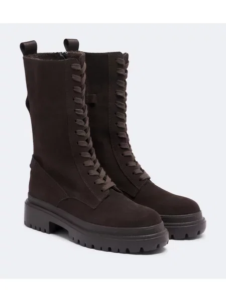 Botine Bogner cu șireturi din piele de căprioară maro