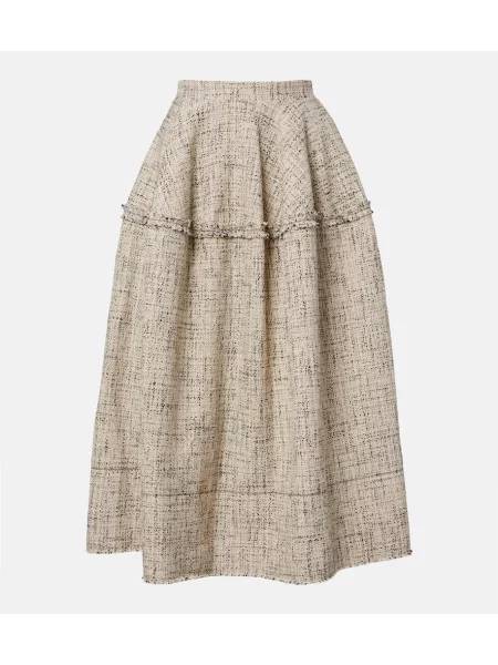 Fustă midi Erdem din tweed până la genunchi alb