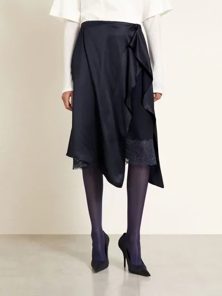 Acne Studios Saténová Sukně S Překříženým Střihem A Krajkou tmavě modrá