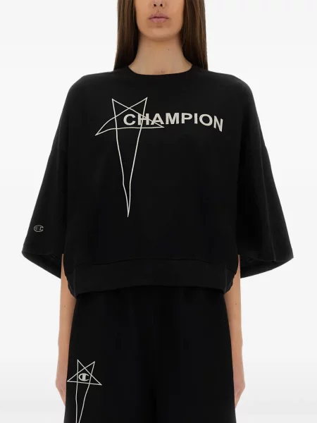 Decupat tricou Rick Owens X Champion cu imagine negru