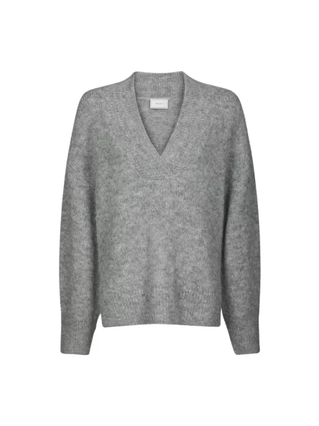 Sweter Neo Noir z dekoltem w serek szary