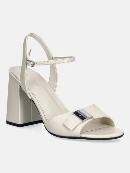 Calvin Klein sandale din nubuc HEEL SANDAL 85 W/CK HW LTH bej