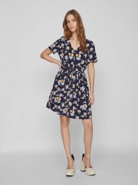 VILA Rochie LISE JANE / noapte / galben / mov pastel albastru
