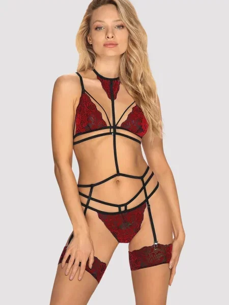 Комплект: бюстгальтер с мягкой чашкой и трусики стринг Комплект_Obsessive_Sugestina_set червоні