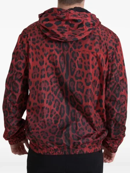 Geacă Dolce & Gabbana cu glugă cu imagine cu model leopard roșu