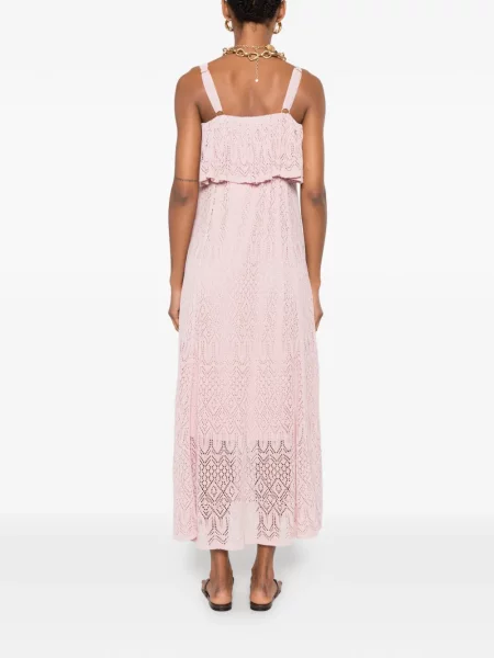Rochie midi Zimmermann cu volane din dantelă roz
