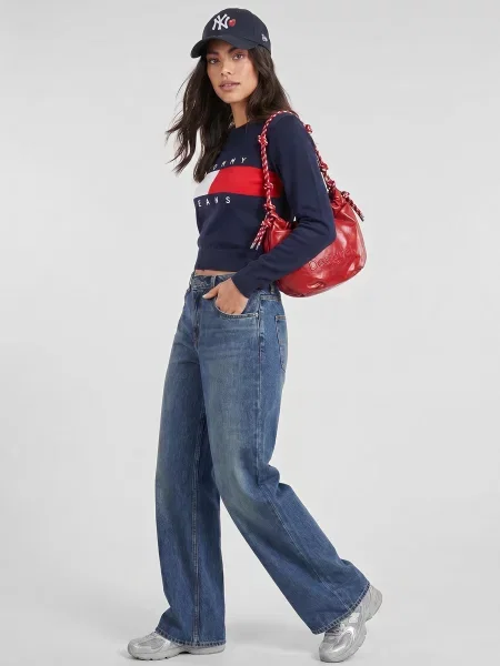 Tommy Jeans Pulover Flag Bleumarin albastru