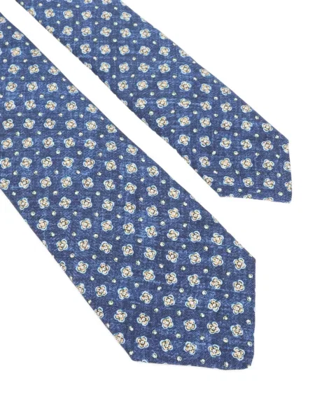 Cravată Kiton cu model floral cu imagine albastru