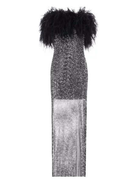 Rochie midi Santa Brands cu pene până la genunchi cu crăpătură negru