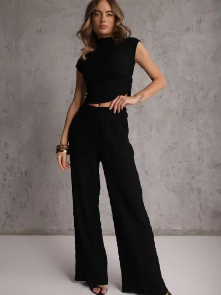 Szeroki top Other ze stójką drapowany czarny