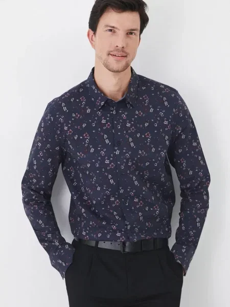 Риза Medicine мъжка със стандартна кройка с класическа яка тъмносиньо