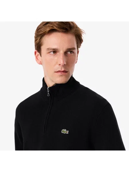 Lacoste Sweter Z Wełny Karbowanej Z Zamkiem Błyskawicznym czarny